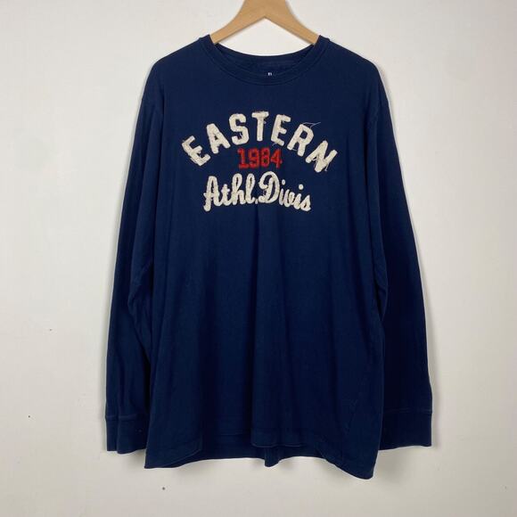 Y2K Old Navy Mens Long Sleeve T Shirt Size XL Navy Blue Crew Neck Preppy - Picture 1 of 9